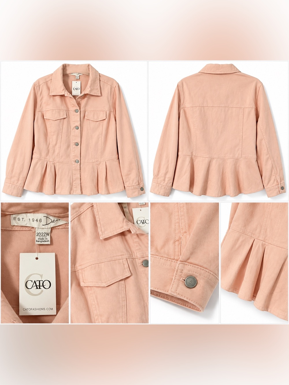 Cato Denim Peach Peplum Jacket Plus Size 22/24 NWT
